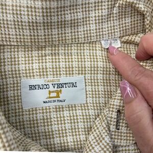 Enrico Venturi Dress Shirt‎ 17 34/35 Tan Houndstooth Made in Italy Long Sleeve